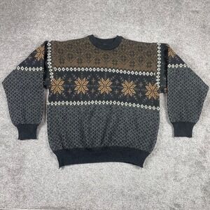 Tricots St Raphael Sweater Mens Large‎ Wool Fair Isle Snowflake Knit Vintage